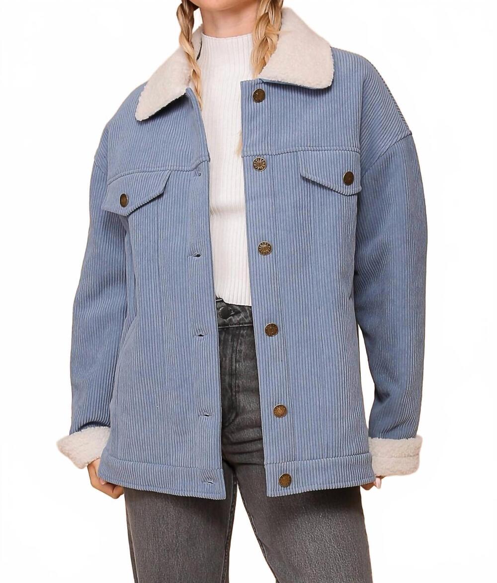 NEW TIMING corduroy oversized jacket with sherpa detail in blue